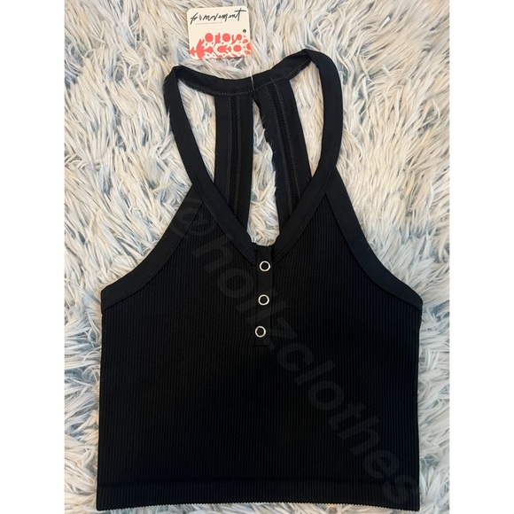 Free People Free Throw Henley Crop Top Black NWT - Picture 6 of 13